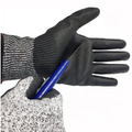 13G HPPE Fiberglass Liner PU Coated Work Gloves Cut 5 Resistents